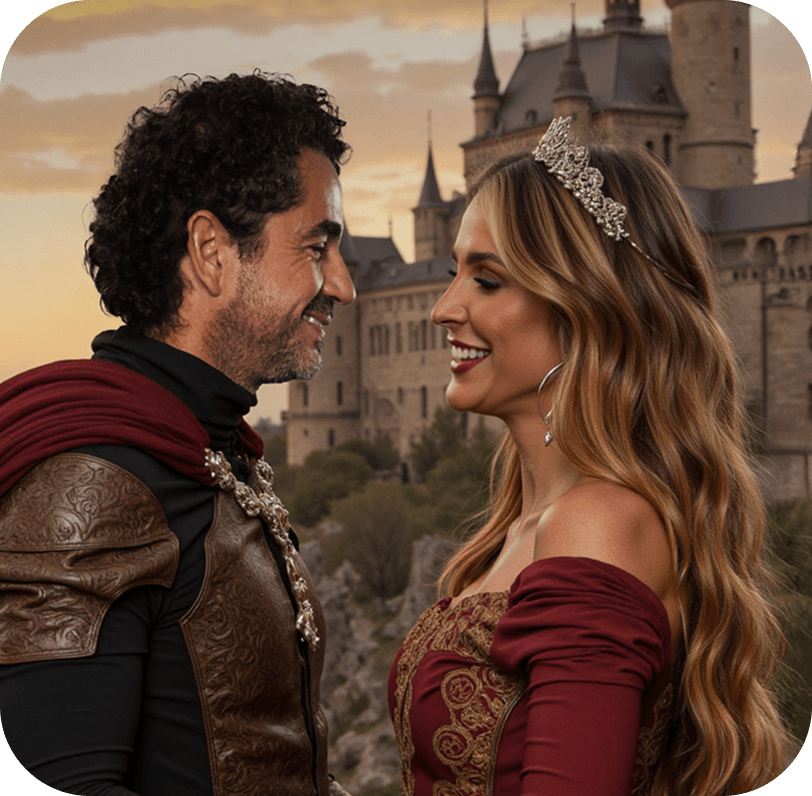 Ivoire case — couple in a medieval castle
